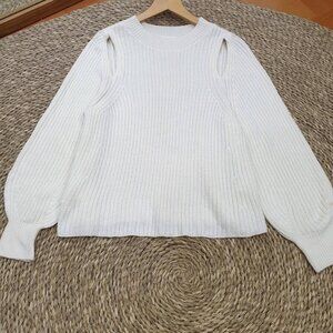 White Ribbed Knit Puff Sleeve Cozy Sweater ✨